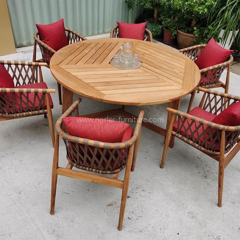 High-end utendørs teak treramme vevd beltesett