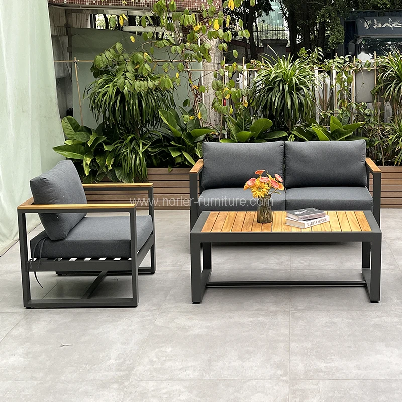 Høy kvalitet utendørs aluminiumsramme TEAK WRE ARMREST SOFA