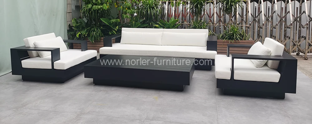 Modern Minimalist Black Aluminum Frame Outdoor Sofa