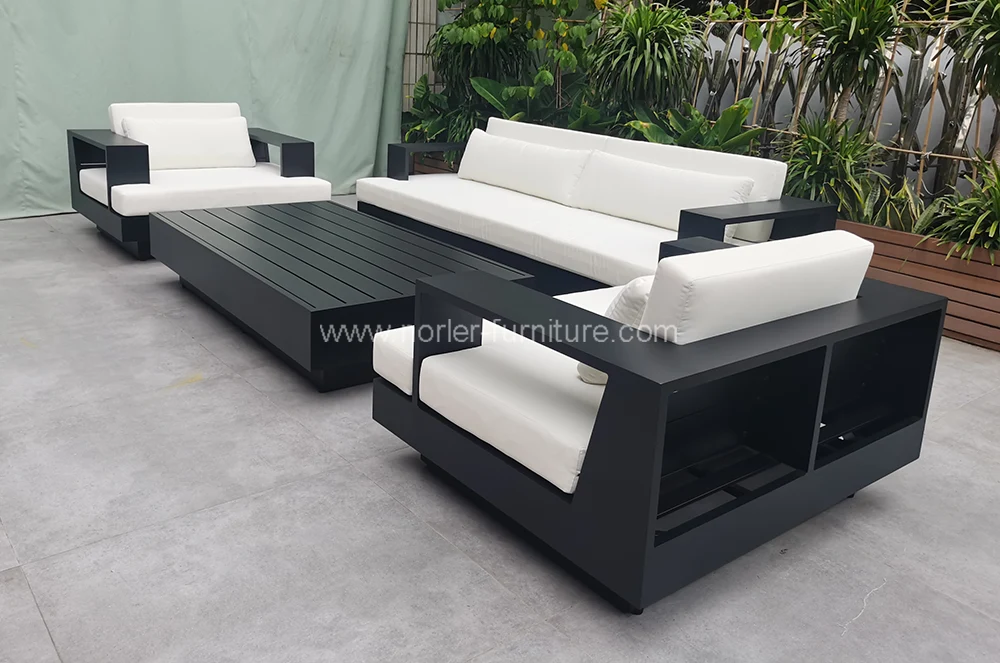 Modern Minimalist Black Aluminum Frame Outdoor Sofa