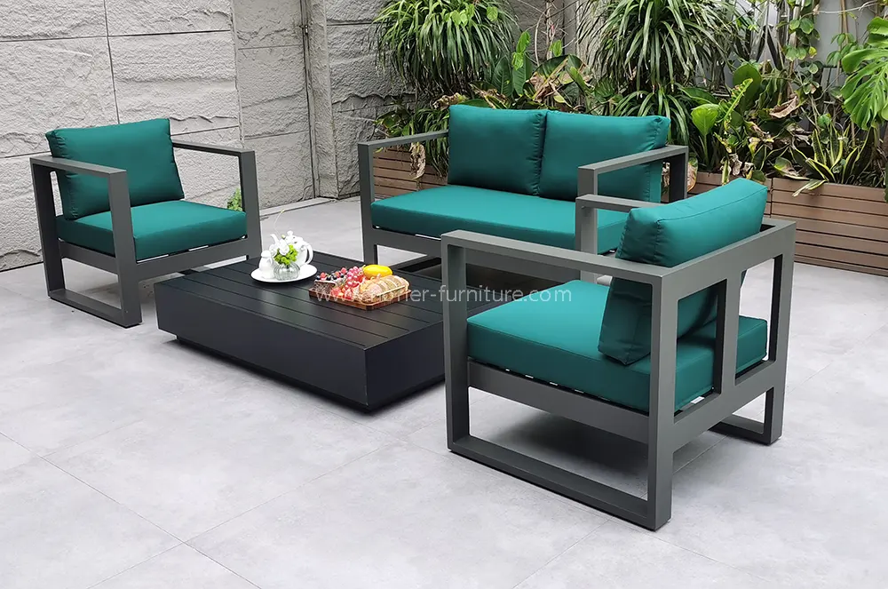Black Aluminum Green Waterproof Fabric Patio Garden Sofa