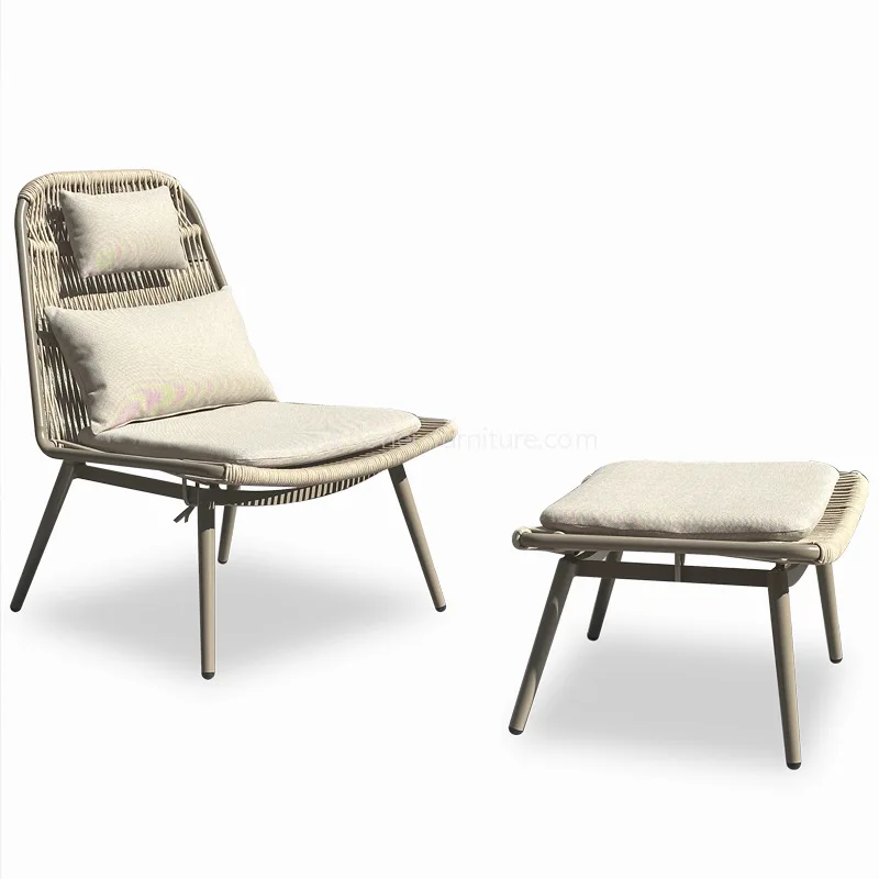Outdoor Aluminum Rope Weaving Leisure Chair Footstool Set
