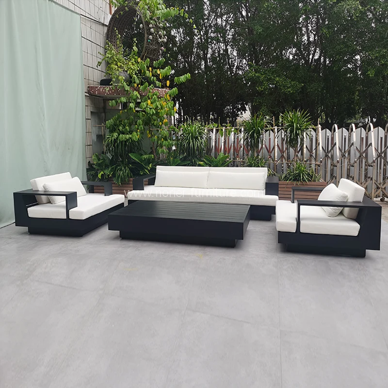 Moderne minimalistisk svart aluminiumsramme utendørs sofa