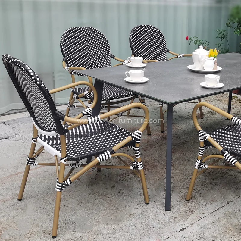 Moderne vanntett holdbart aluminium PE RATTAN DINE SETT