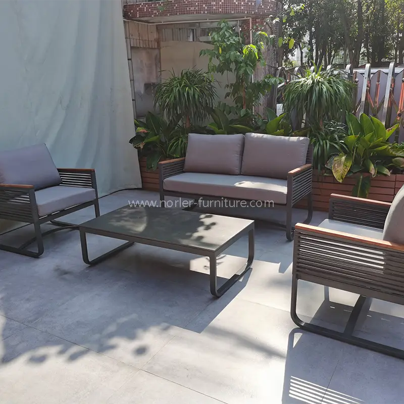 Nyeste utendørs aluminiumsramme TEAK WRE ARMREST SOFA