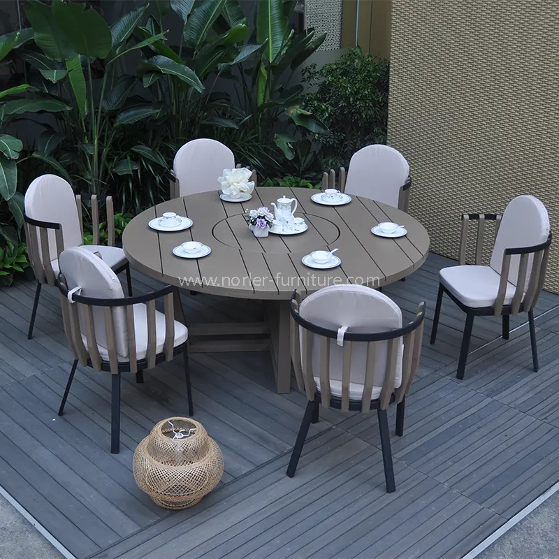 Utendørs spray aluminium ramme teak tre ramme serveringssett