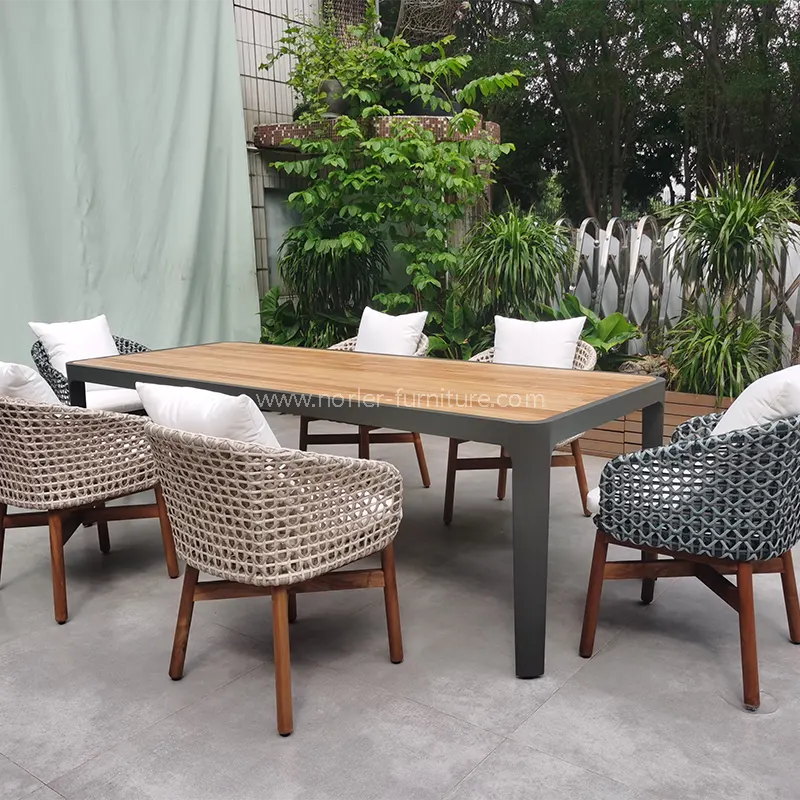 Utendørs teak aluminiumramme PE Rattan Dining Set