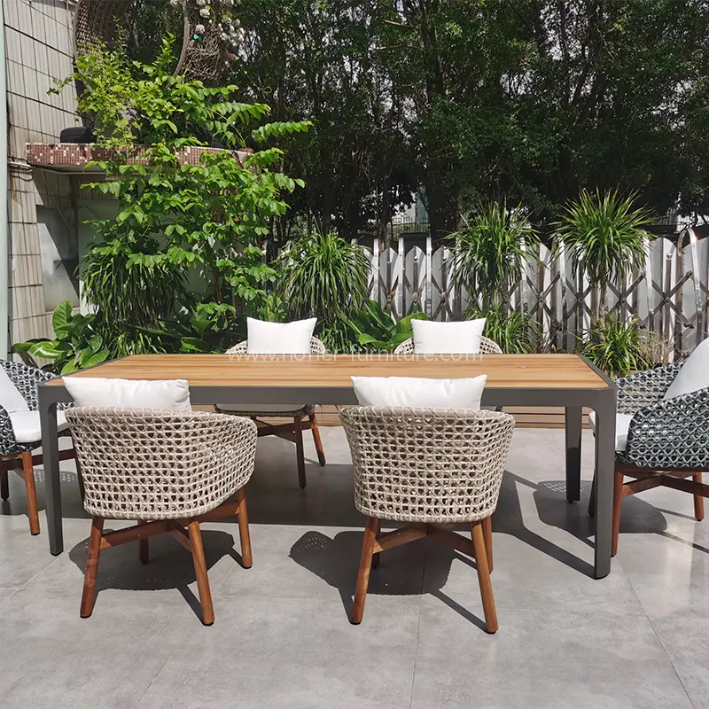Utendørs teak aluminiumramme PE Rattan Dining Set