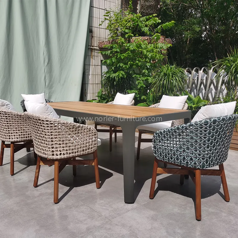 Utendørs teak aluminiumramme PE Rattan Dining Set