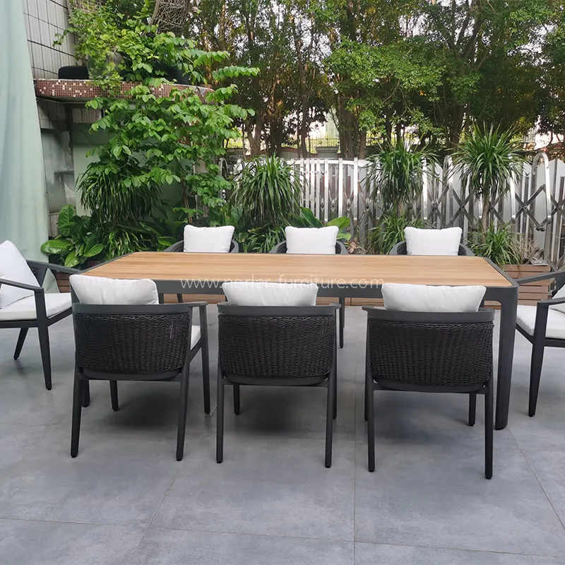Utendørs teak aluminiumramme PE Rattan Dining Set