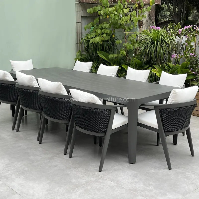 Utendørs teak aluminiumramme PE Rattan Dining Set