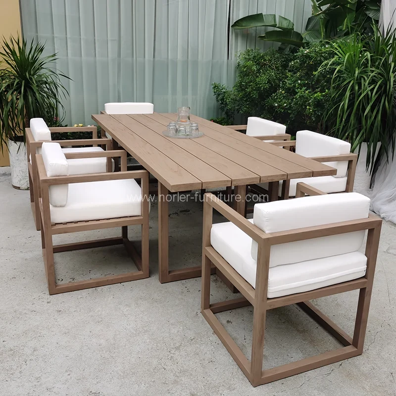 Utendørs teak tresett restaurant spisesett