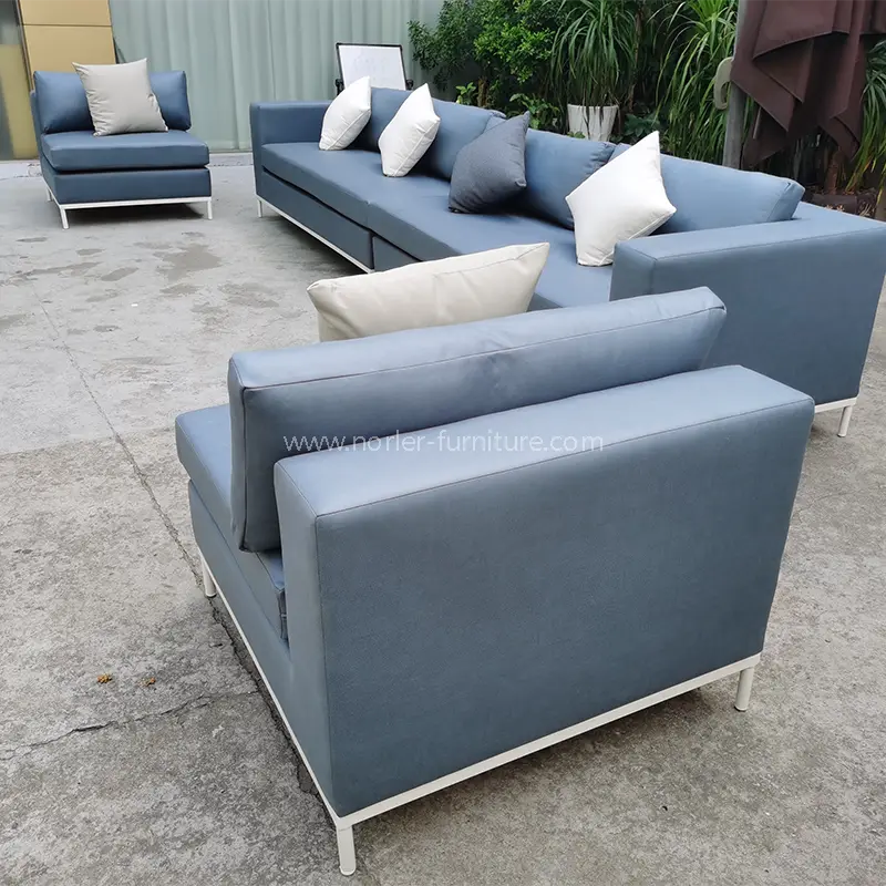 Utendørs vanntett blå skinn aluminiumslegeringsramme Sofa