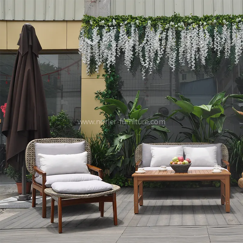 Utendørs værbestandig teak tre rotting sofa sett